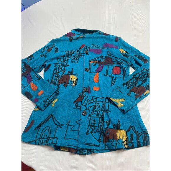 Parsley & Sage Art To Wear Blue Boho Button Up Cardigan Jacket Size Small - Picture 7 of 8